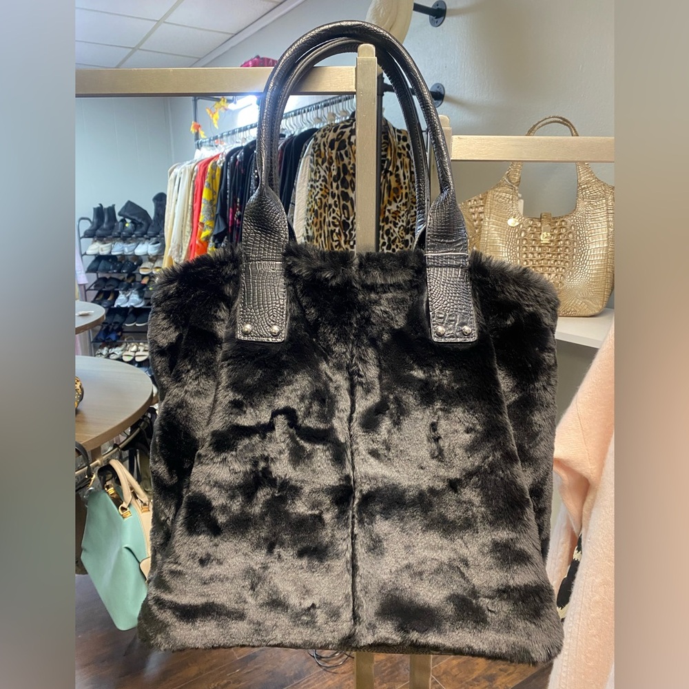 Fabulous Furs Black Faux Fur Tote